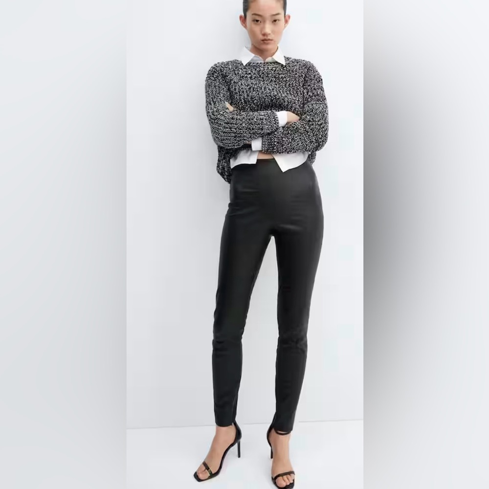 MNG Mango Black vegan  Leather Pants Zip Medium NWT